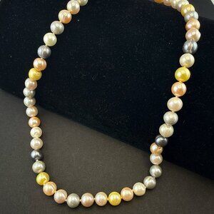 Honora Pearl Necklace Multicolor Ringed 20" Pastel Pink Gray Sterling Silver